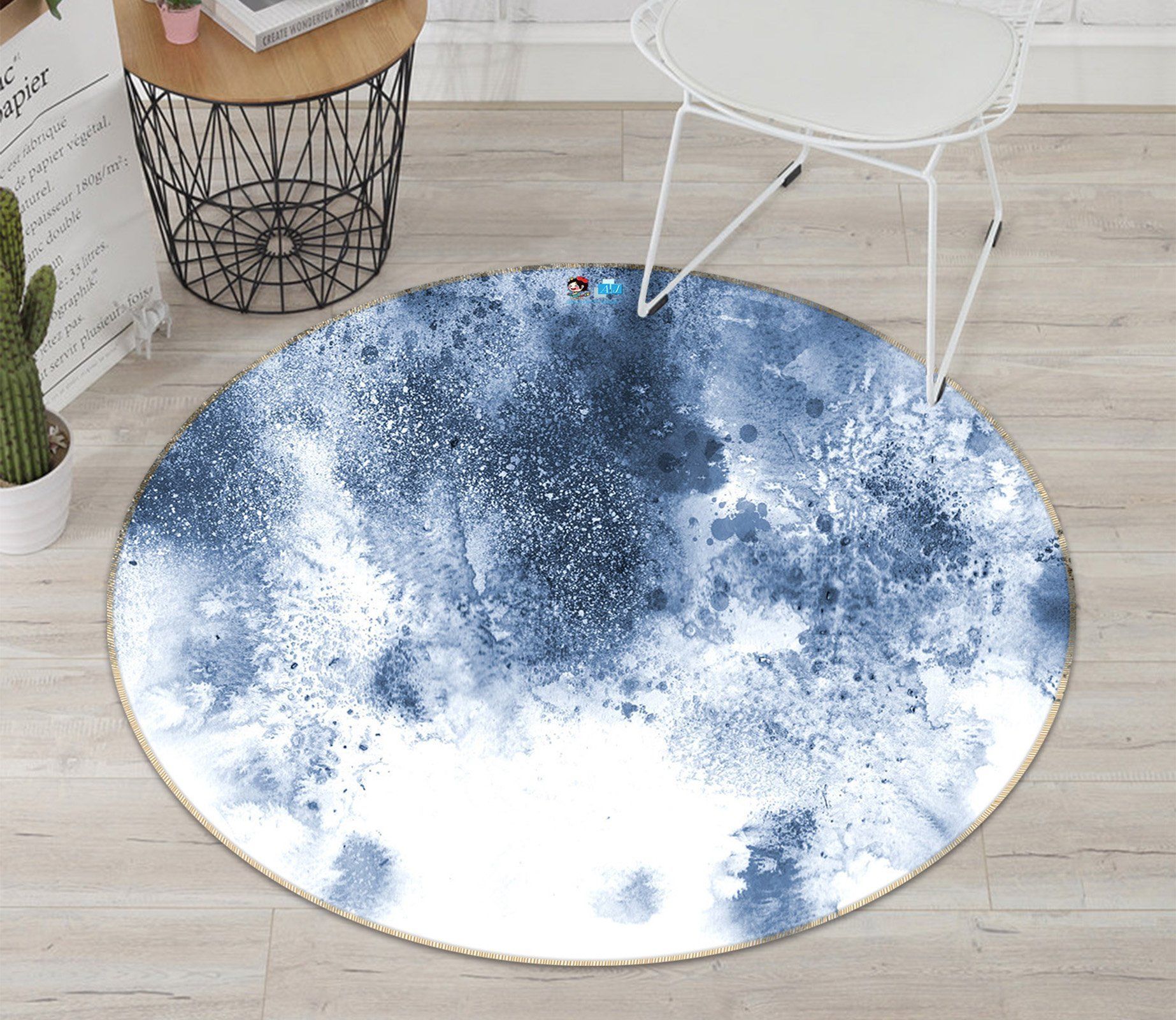 3D Blue Ink Dot 6855 Round Rug – Round Carpet Home Decor