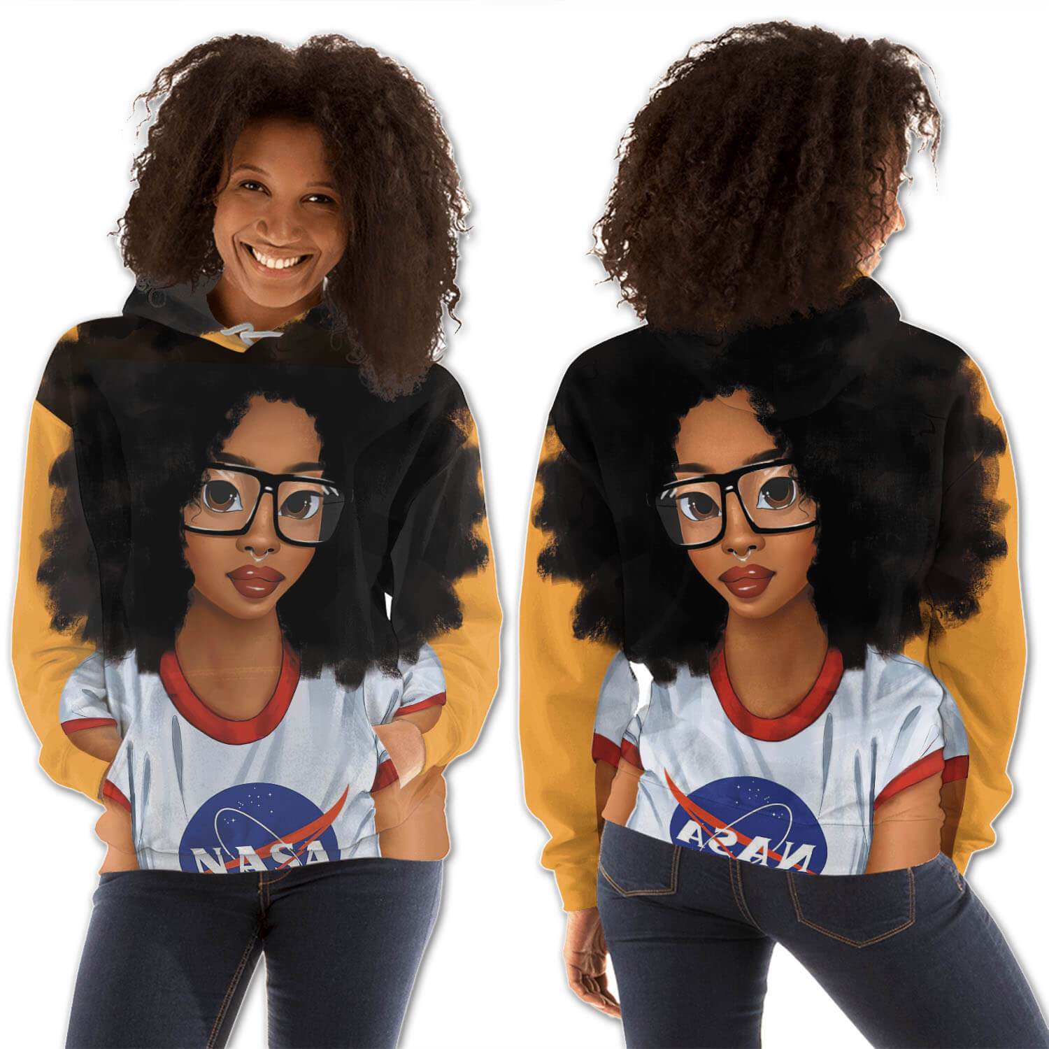 African American Hoodies Cute African American Female All Over Print Womens Hooded Sweatshirt Black History Month Clothing BPS51261