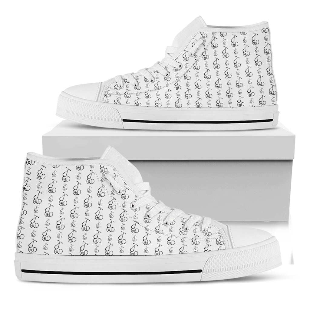 White And Black Stethoscope Print White High Top Shoes