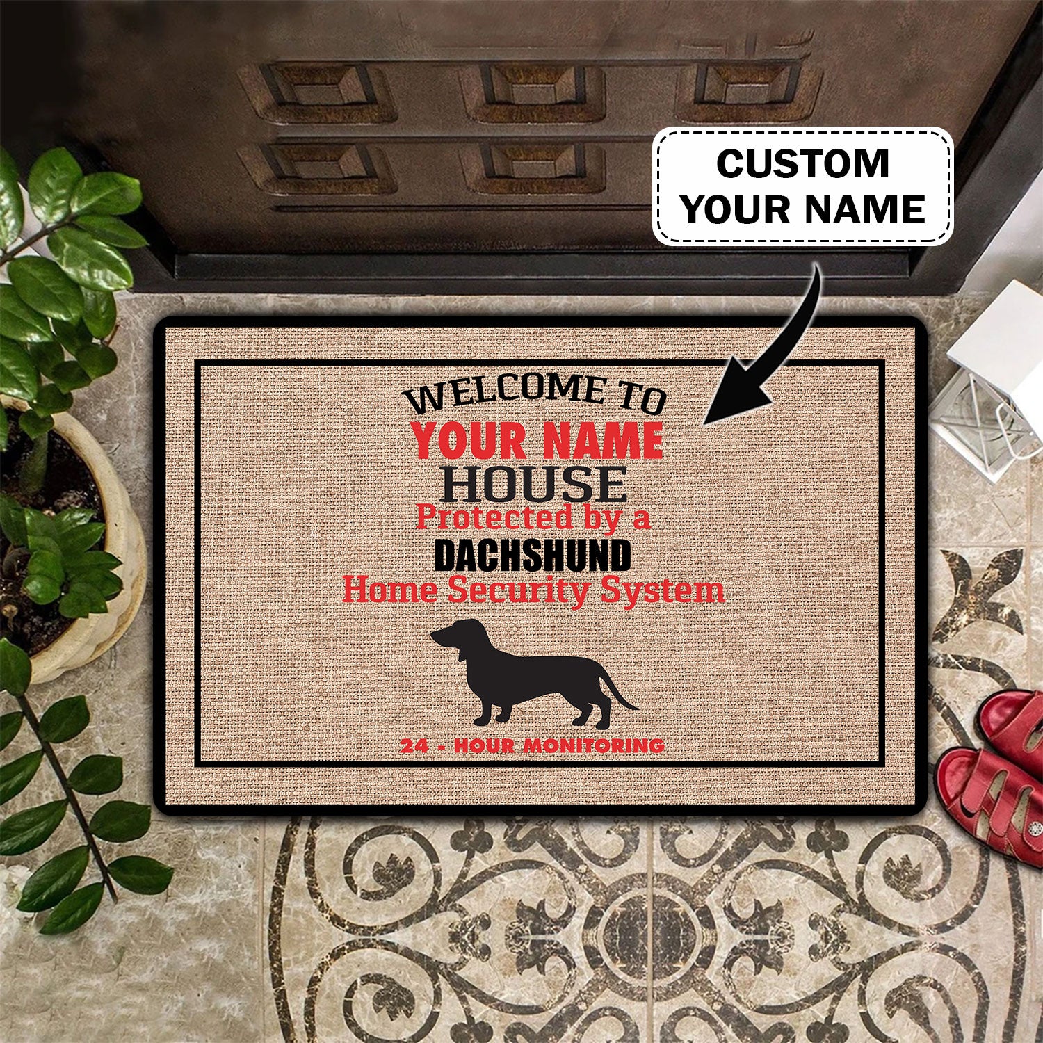 Dachshund Doormat – Personalized Name 3D – Vhv-Doormat-002