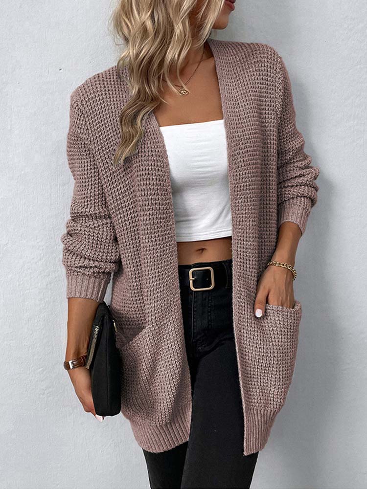 2022 Autumn Winter Long Cardigan Women Knitted Cardigan Sweater Ladies Thick Warm Caridgans Female Knitwear Pocket alx