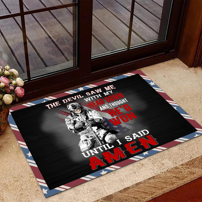 Veteran Welcome Rug, The Devil Saw Me With Head Down And Thought He’D Won Until I Said Amen Doormat