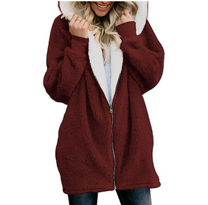 Winter Women Design Down Coat Soft Pocket Casual Hoodies Plush Long Coats Outdoor Zipper Loose Fluffy Hooded Coat Jacket alx