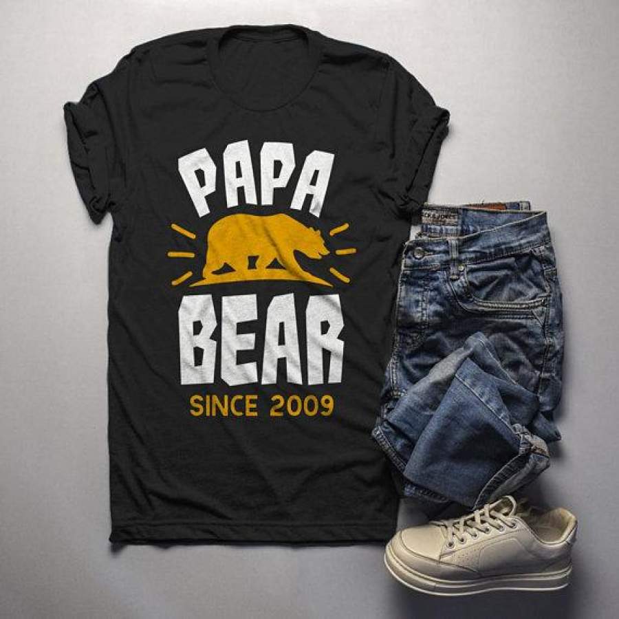 Men’s Personalized Papa Bear T Shirt Papa Since Shirts Custom Graphic Tee Fathers Day Tshirt