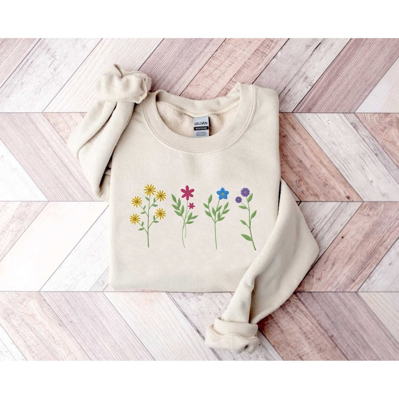 Cute Wildflowers Embroidered Sweatshirt