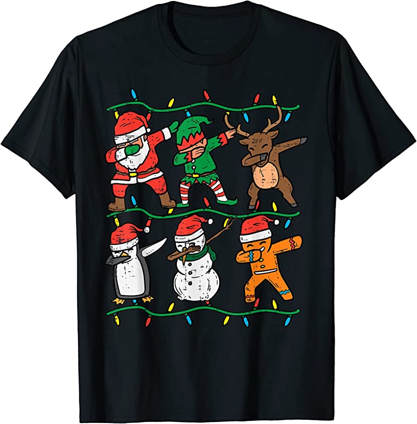 Dabbing Santa Elf Penguin Xmas PJs Christmas Boys Kids Girls T-Shirt