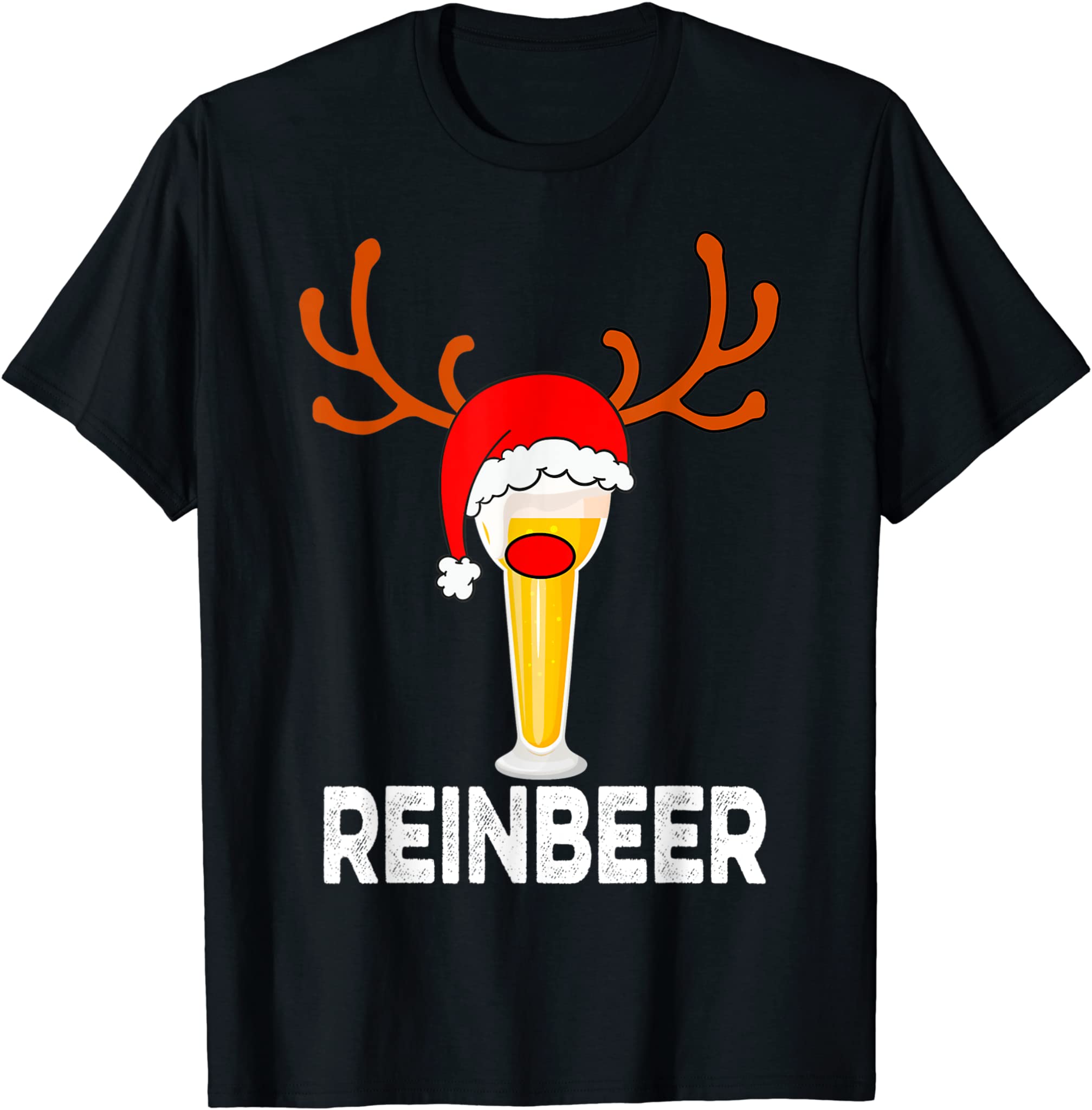 Reinbeer Santa Claus Reindeer Beer Funny Christmas Drinking T-Shirt