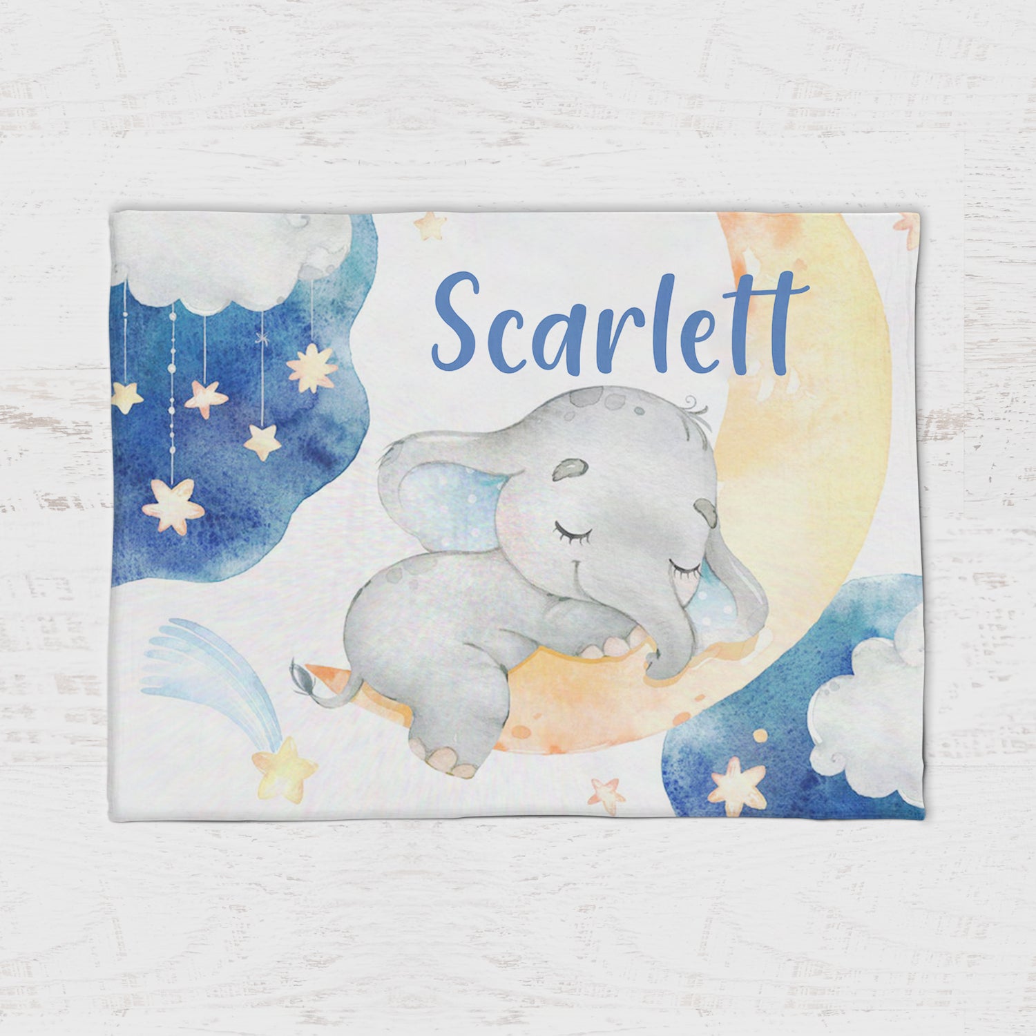 Personalized Name Sleeping Elephant Babyboy With Stars Blanket, Best Gift For Baby, Newborn