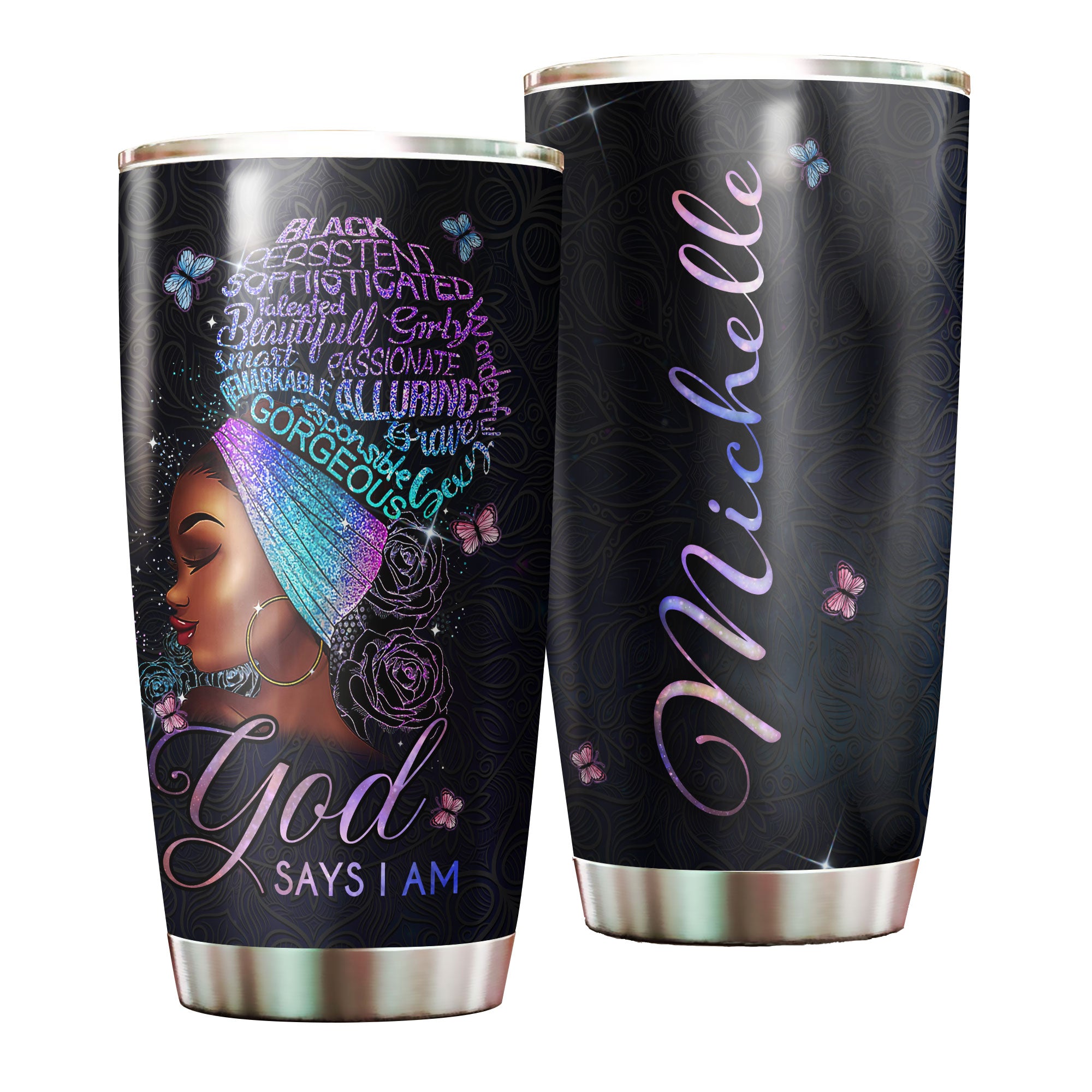 Personalized Black Women Faith Stainless Steel Tumbler – Double-Walled Insulation Vacumm Flask – Gift For Black Queen, International Women’S Day, Hippie Girls 06