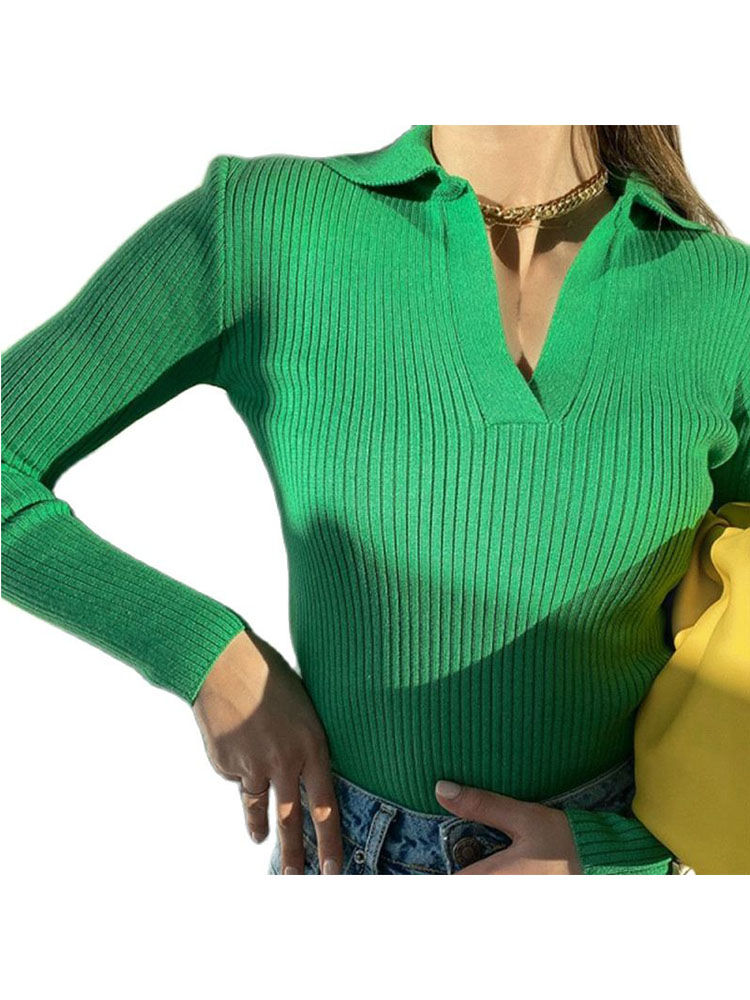 Casual Knitted Sweater Pullover Basic V Neck Long Sleeve Slim Fit T-shirt Female Autumn Winter Jumpers Top Y2K Women Clothes alx