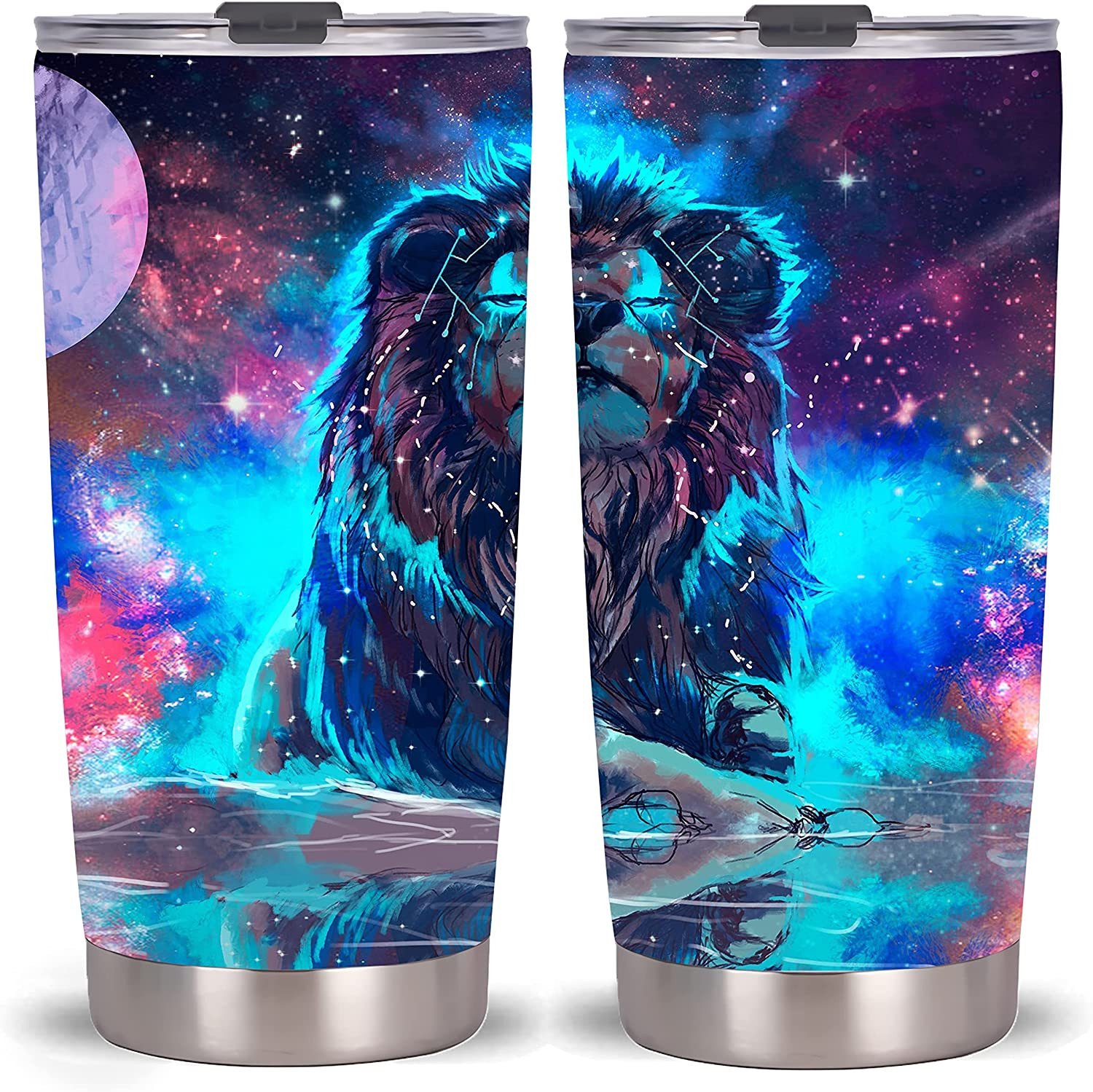 20Oz Lion Tumbler Cup  Insulated With Lids Stainless Steel Double Vacuum Coffee Cup Travel Mug Galaxy Lion