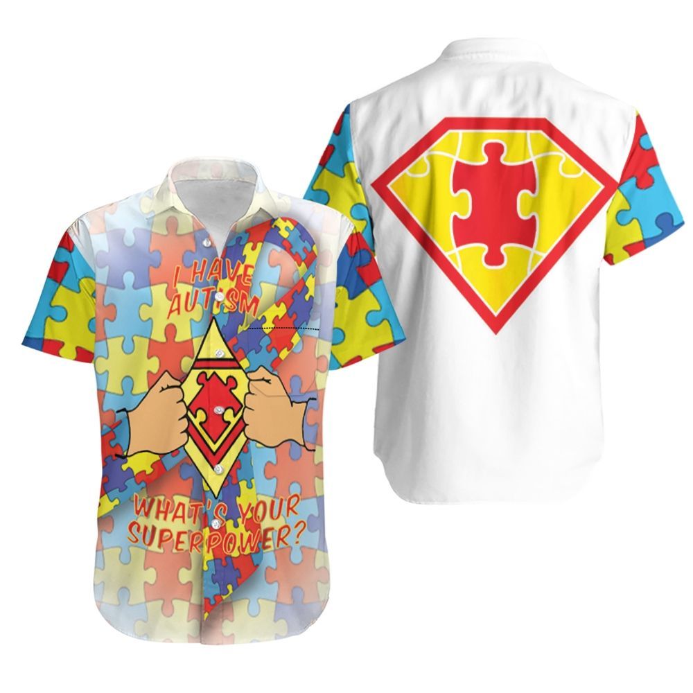 Autism Support Super Hero Puzzle Piece Hawaiian Shirt