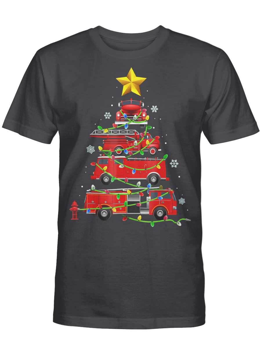 AmazeStyleZ Santa’s Reindeer, Ugly Christmas Sweater, Christmas Gift Ideas, Firefighter Truck Christmas Tree T Shirt Men Women Kids Gift