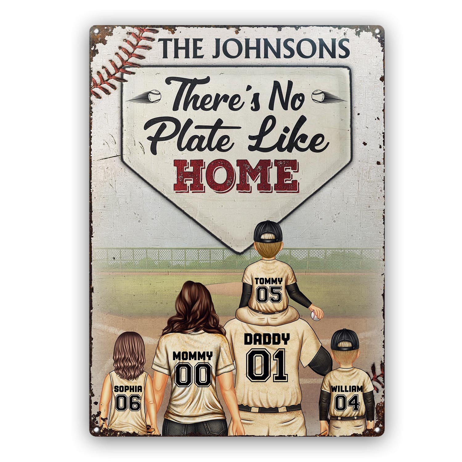 There’S No Plate Like Home – Gift For Family, Baseball, Softball Fans – Personalized Custom Classic Metal Signs