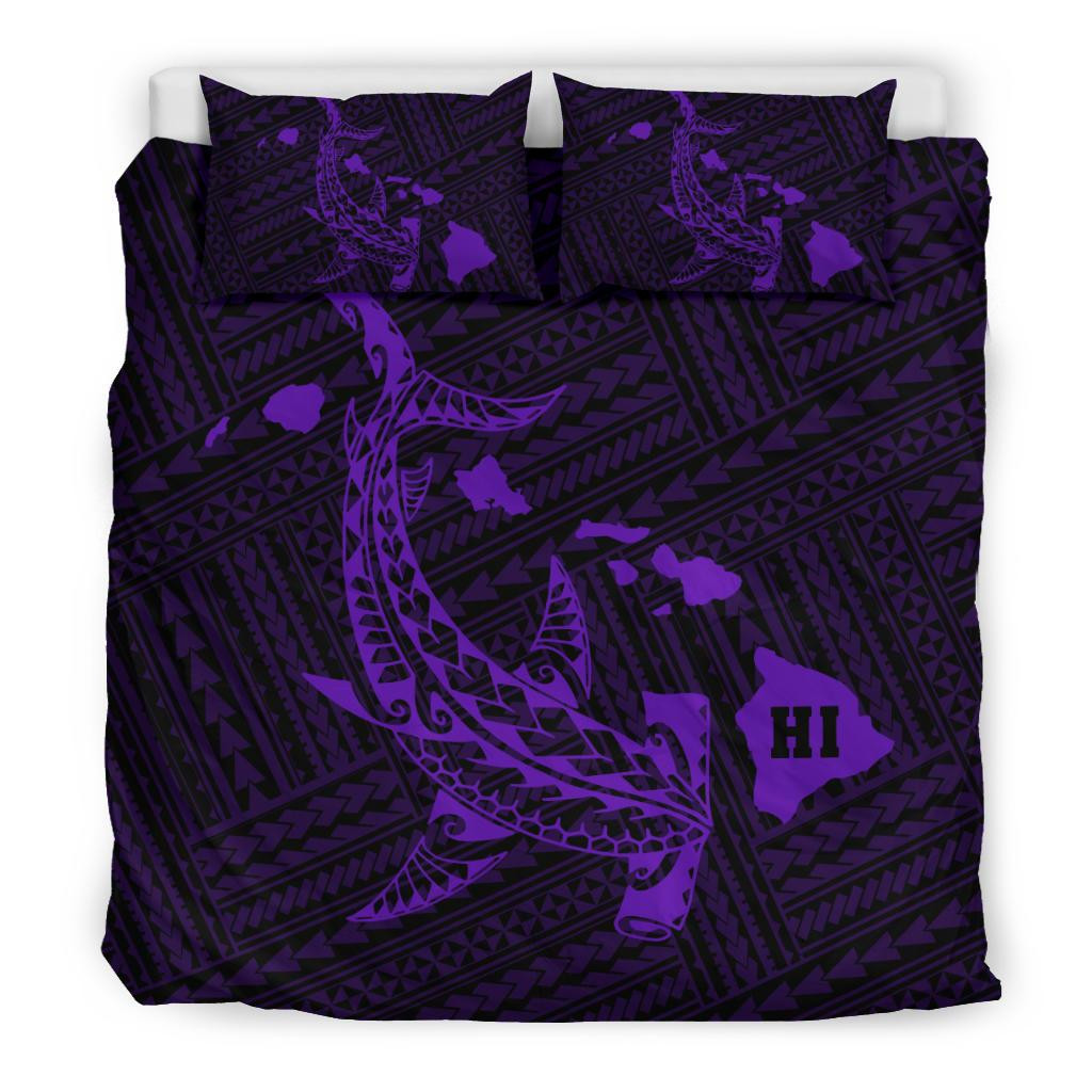 Alohawaii Bedding Set – Cover And Pillow Cases Hawaiian Map Hamerhead Shark Polynesian Purple – Ah J4