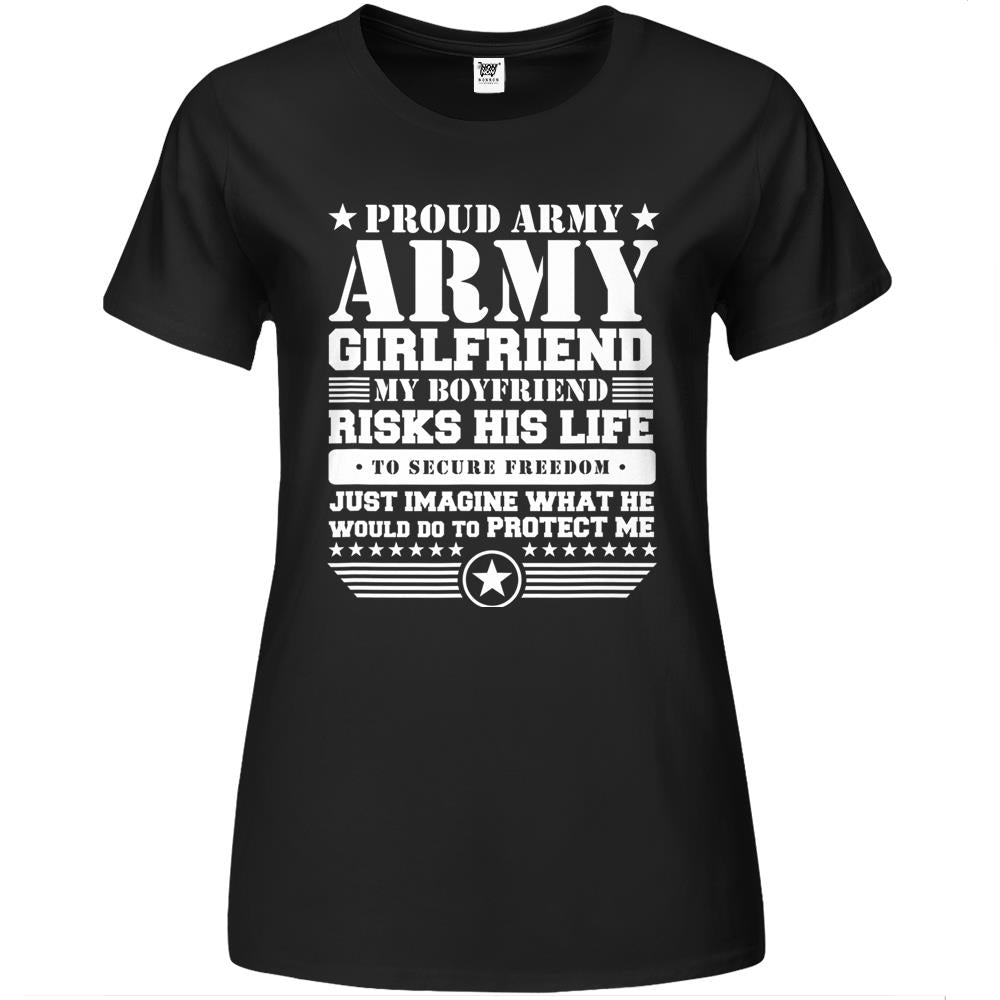 Proud Army Girlfriend Shirt Military Girlfriend Protects Me Premium Womens Tshirts