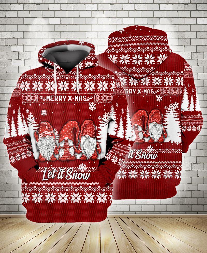 Three Elf Cute With Snow Pattern Is A Gift In Christmas Holiday 3D Hoodie