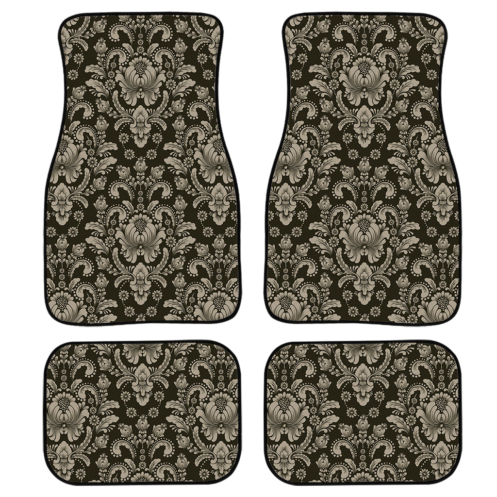 Brown Damask Pattern Print Front And Back Car Floor Mats, Front Car Mat