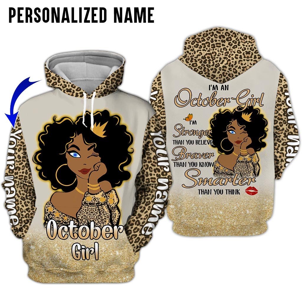 Personalized Name Birthday Outfit October Girl Leopard Skin All Over Printed Birthday Shirt