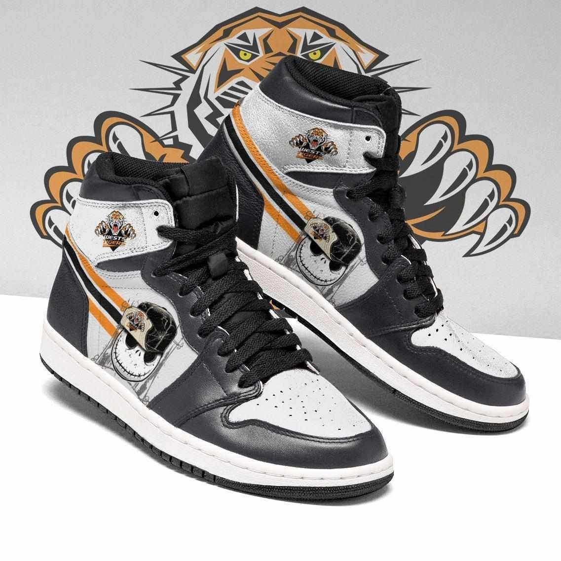 Wests Tigers Nrl Football Jack Skellington Design Air Jordan 1 High Printing Shoes Sneaker