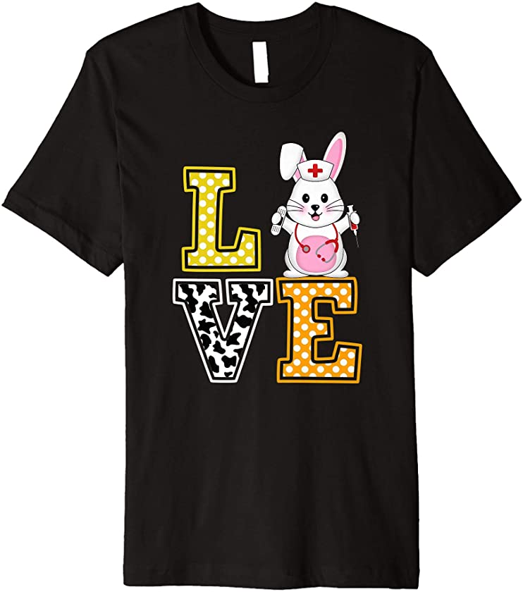 Love Easter Bunny Nurse Stethoscope Cow Print RN LPN LVN Premium T-Shirt