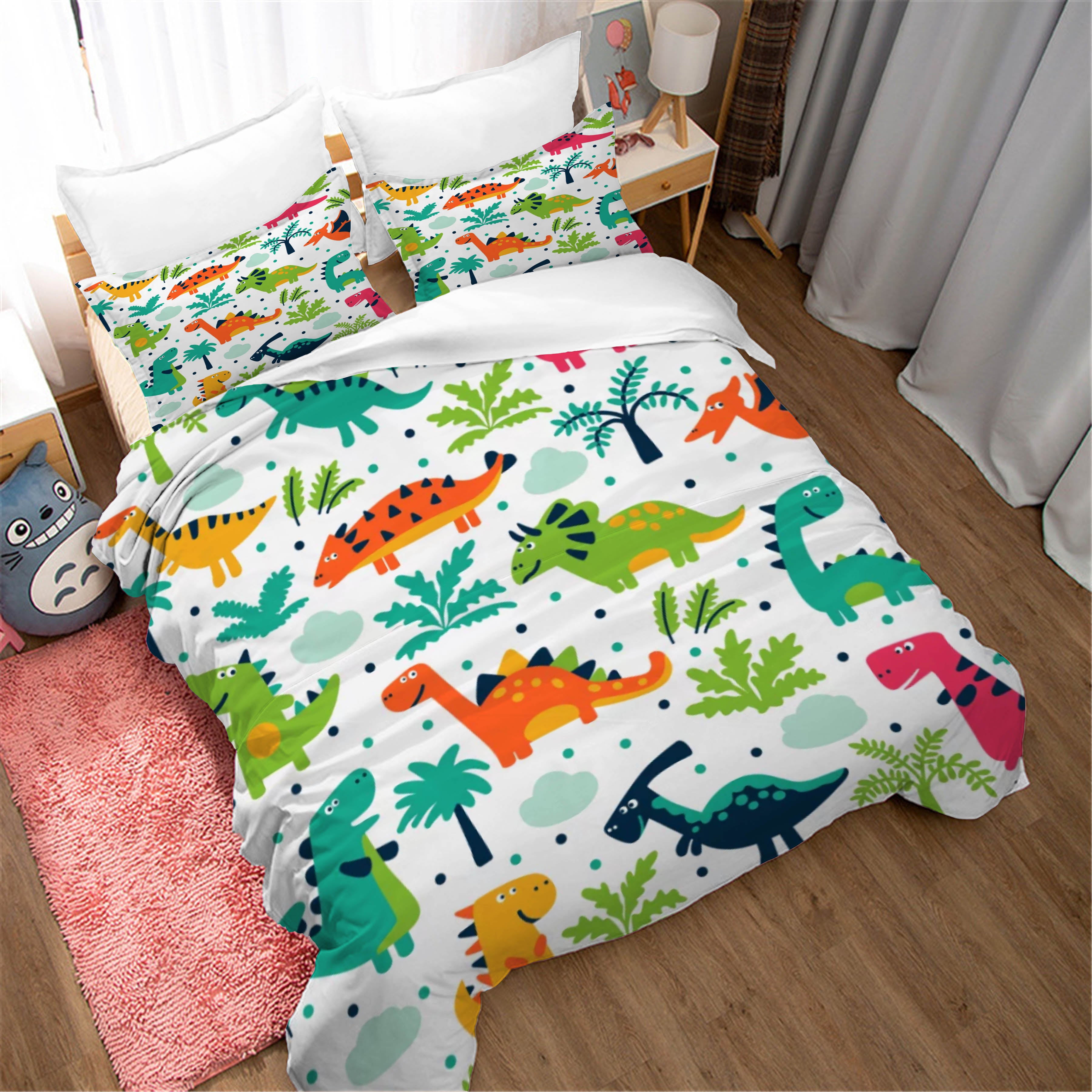 3D Cartoon Animal Dinosaur Coconut Tree Quilt Cover Set Bedding Set Duvet Cover Pillowcases 49