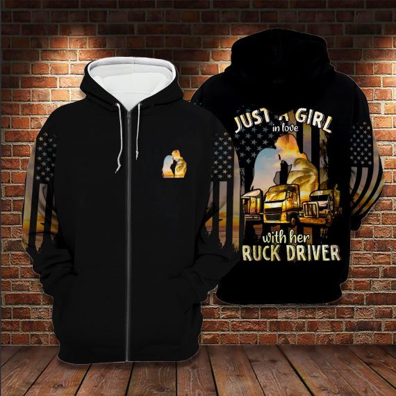 Just A Girl In Love With Her Truck Driver All Over Print Us Unisex Zip Up Hoodie