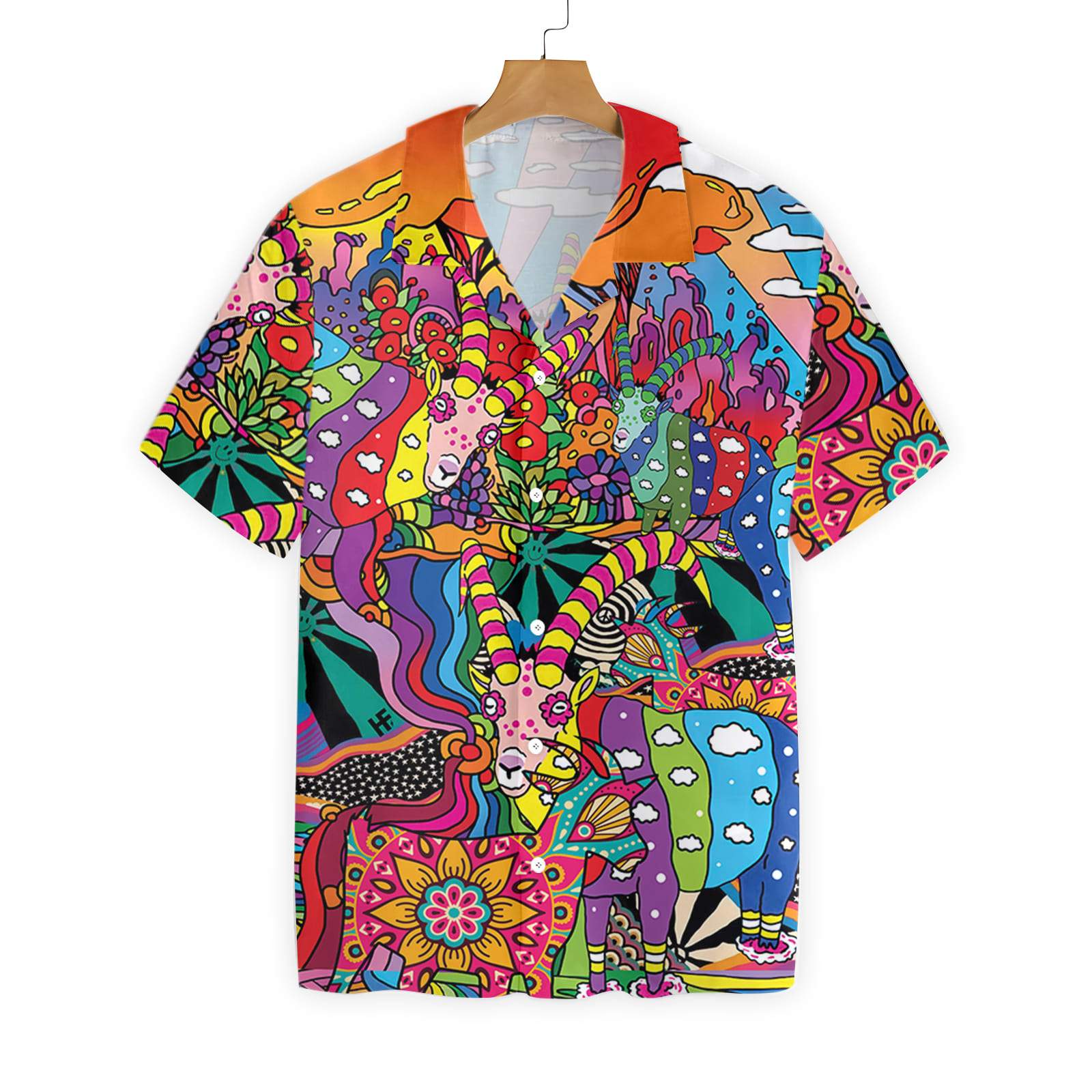 Hippie Shirt Goat Doodle Pattern Multicolor Hawaii Aloha Ha111262