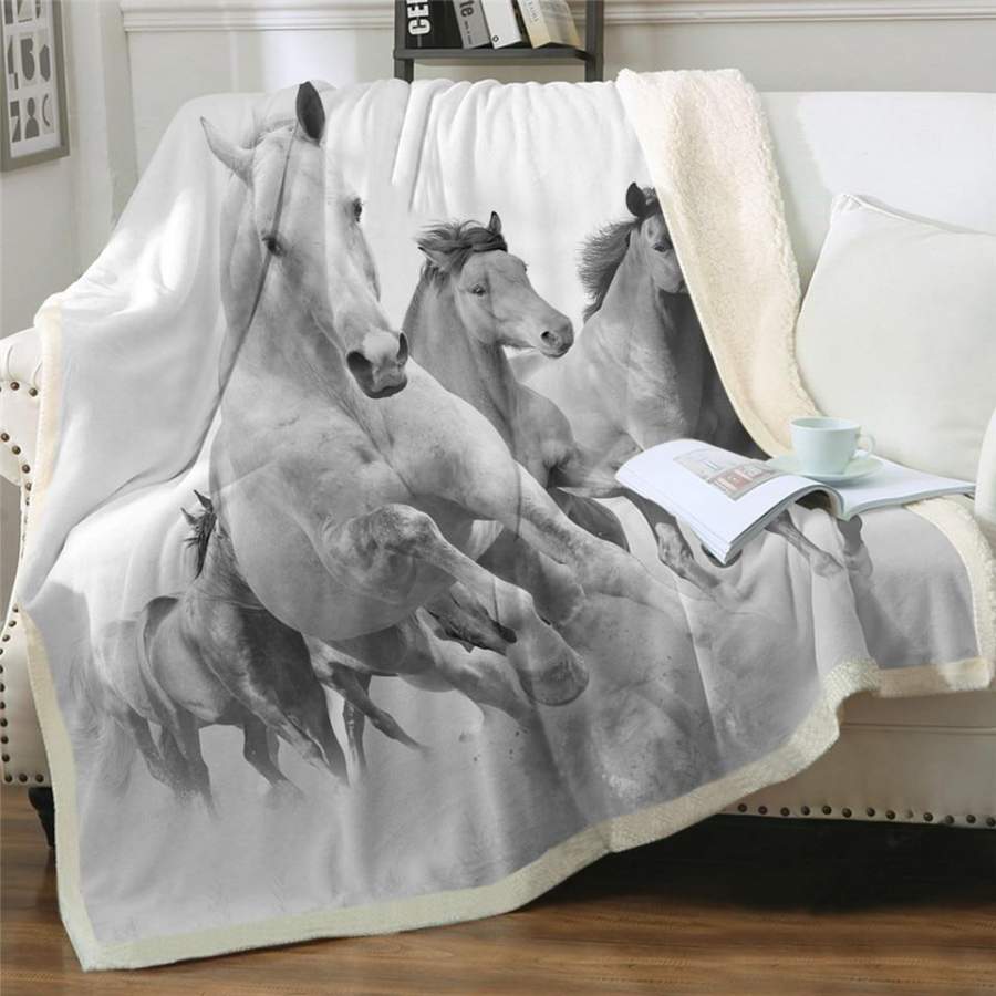 Running Horses Sherpa Blanket