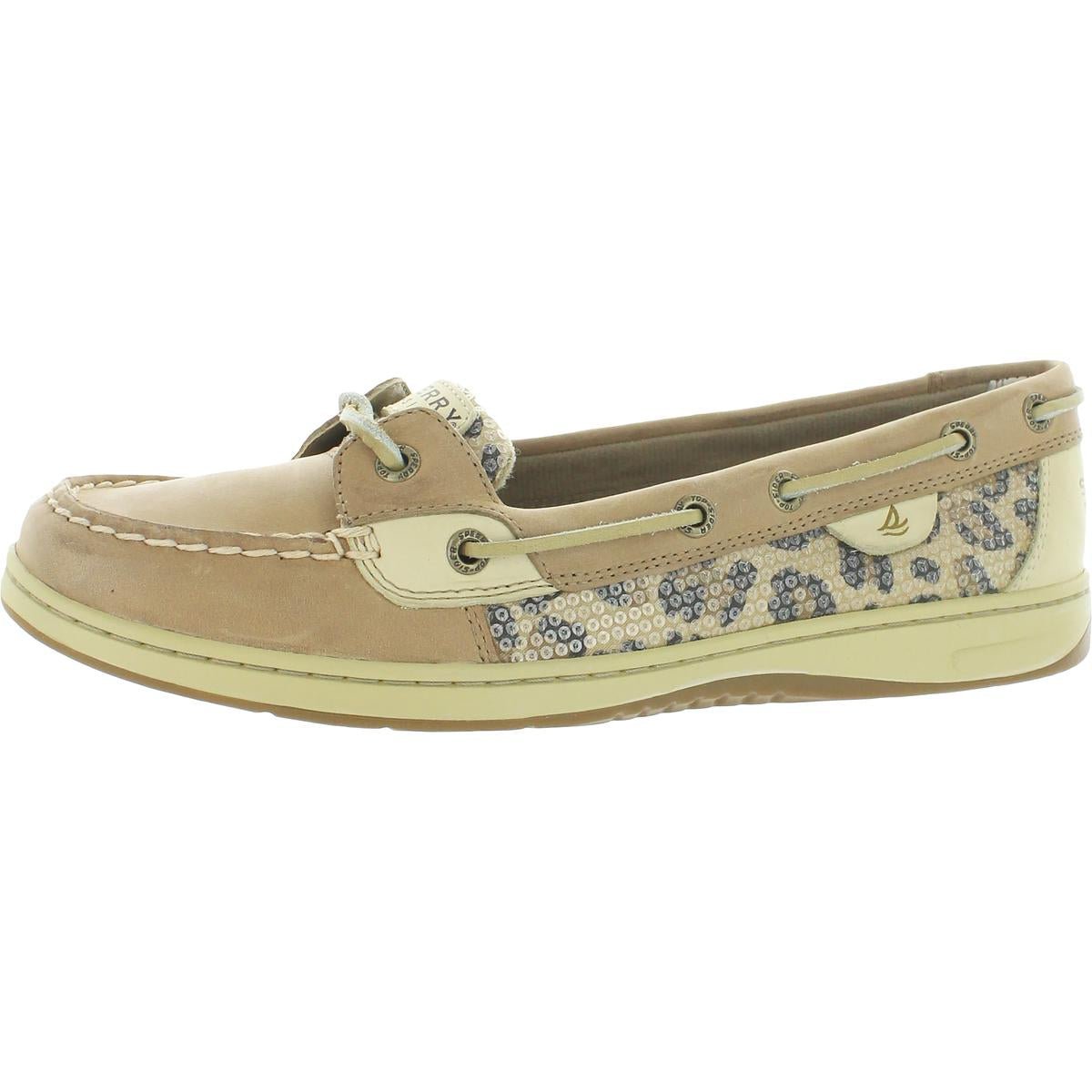 Angelfish Womens Leather Animal Print Boat Shoes