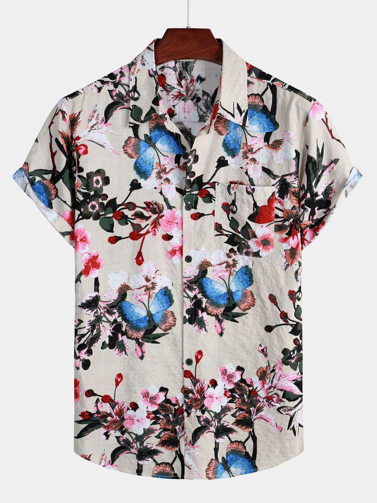 Floral Print Pocket Short Sleeve Hawaii Shirt Ha103154