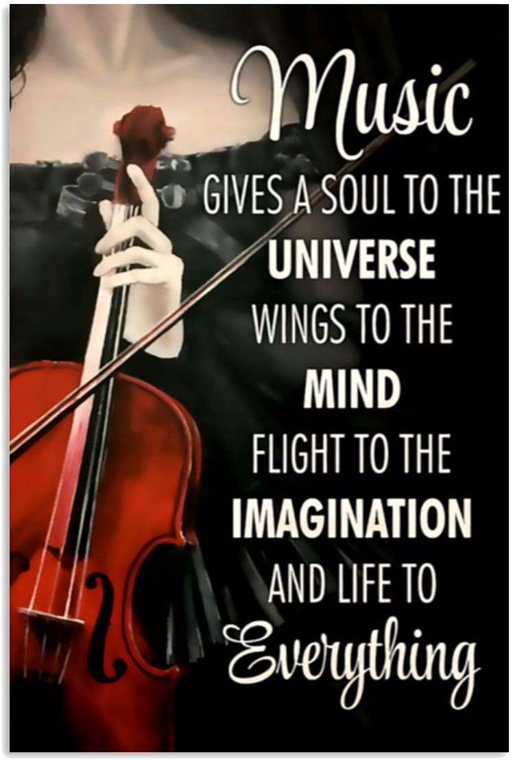 Vintage Viola – Music Gives A Soul To The Universe Life To Everything Poster Art Print      Home Decor Gift For Men Women Family Friend On Birthday Xmas