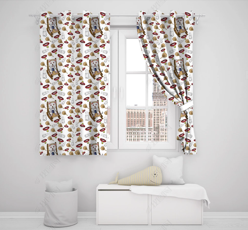 3D Hand Drawn Animal Cat Curtains And Drapes Lqh 156