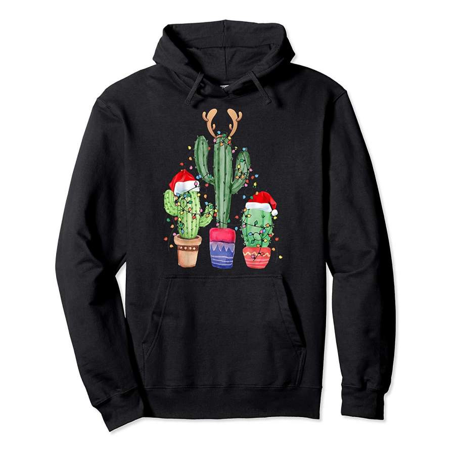 Funny Christmas Cactus Decoration With Santa Hat Hoodie