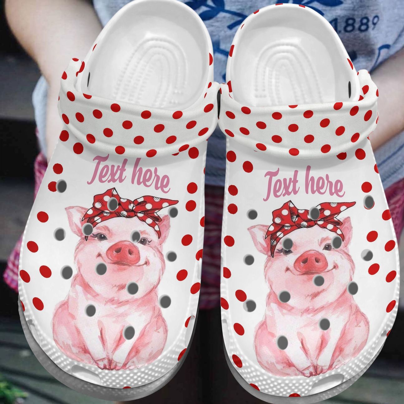 Pig Personalized Clog, Custom Name, Text, Color, Number Fashion Style For Women, Men, Kid, Print 3D Polka Dot