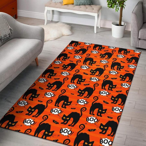 Halloween Black Cat Pattern Print Area Rug