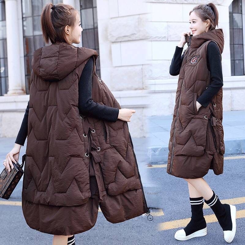 Autumn Winter Vest Women Sleeveless Down Cotton Waistcoat Hooded Jacket Warm Long Thickened Warm Cotton Vests Coat alx