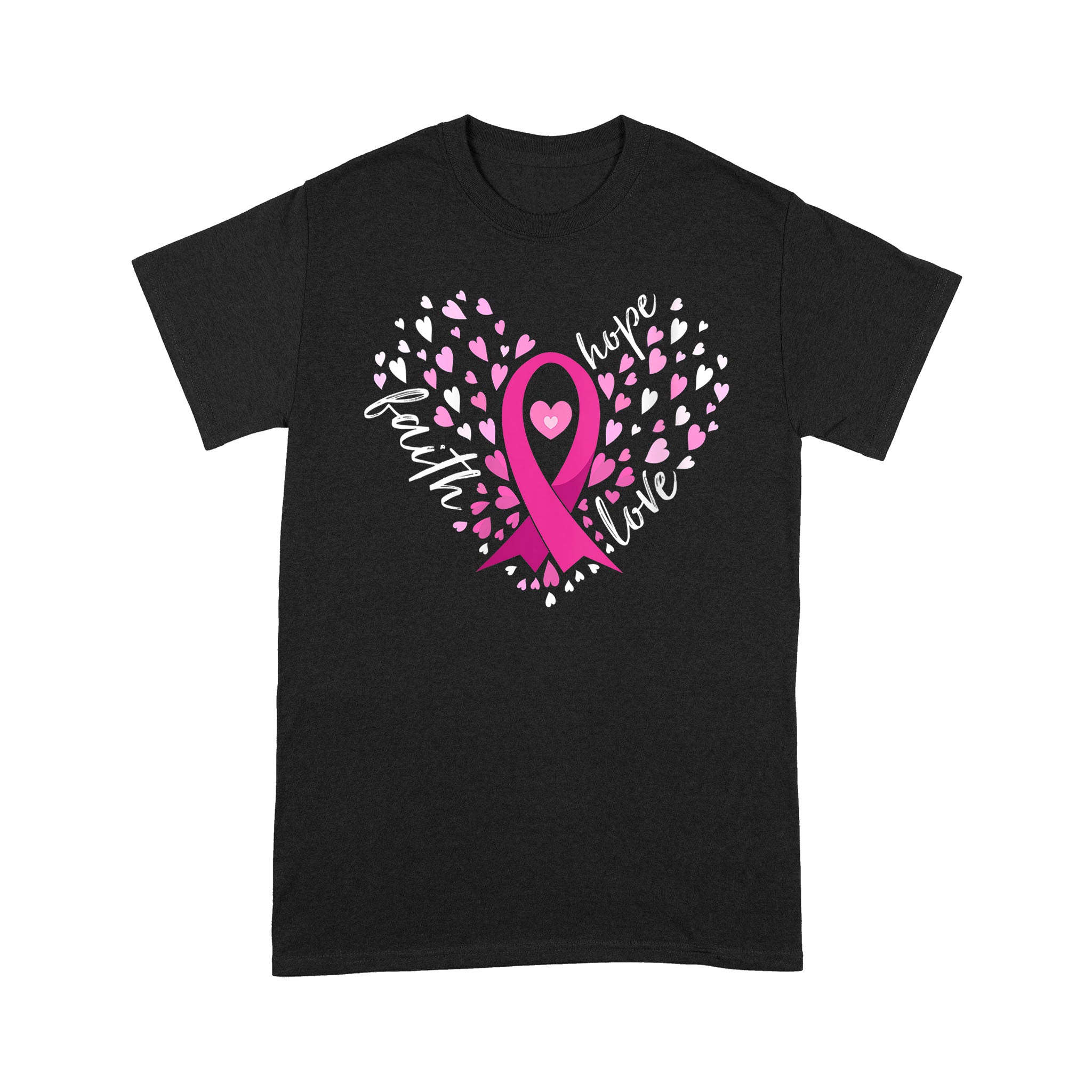 Standard T-Shirt – Womens Faith Hope Love Breast Cancer Awareness Pink Ribbon Warrior V Neck T-Shirt