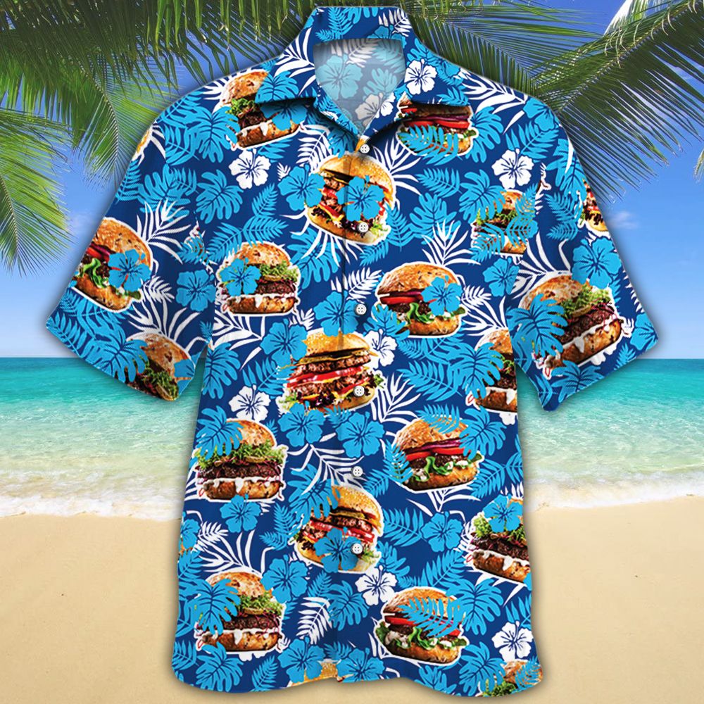 Burger Lovers Blue Floral Hawaii Shirt Ha10456