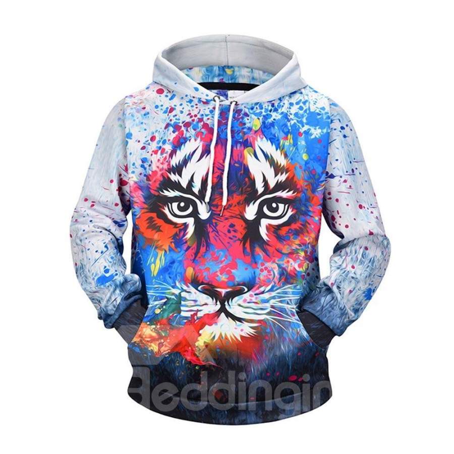 Fashion Graffiti Art 3D Digital Print Colorful Tiger Printed Pullover Hoodie Hooded Sweatshirt