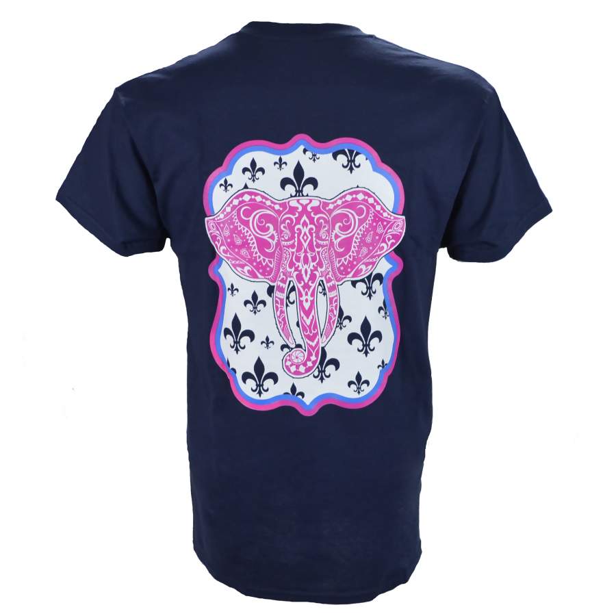 Southern Charm Elephant on a Short Sleeve Navy T Shirt