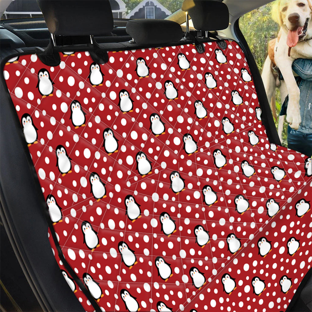 Red Snow Penguin Pattern Print Pet Car Back Seat Cover