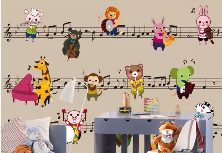 3D Cartoon Musical Score Animal Band Wall Mural Wallpaper Lqh 533