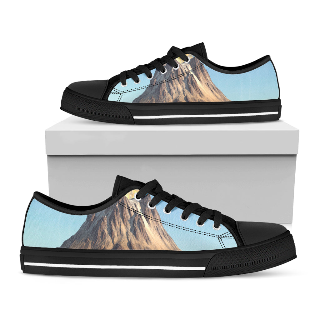 Volcanic Mountain Print Black Low Top Shoes