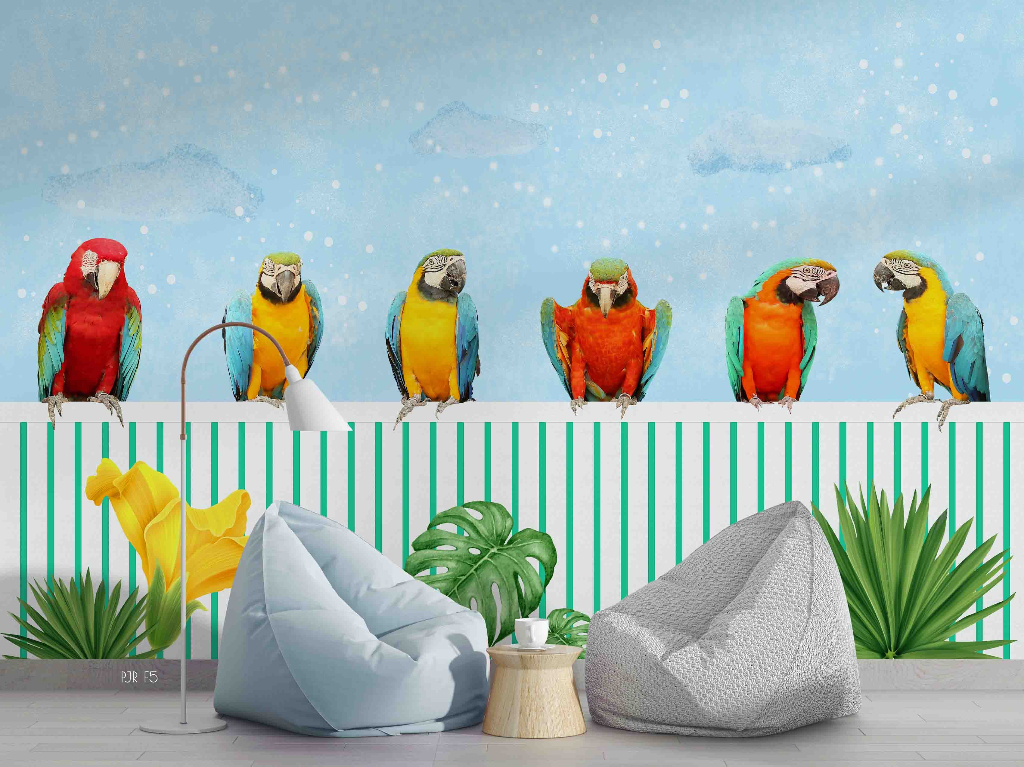 3D Animal Parrot Plant Wall Mural Wallpaper Wj 6659