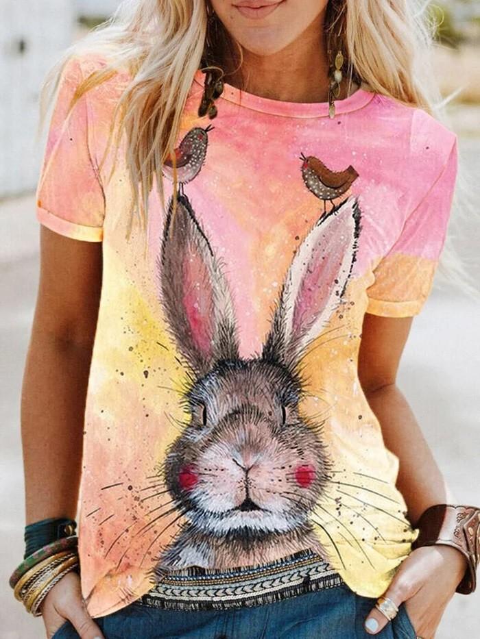 Women’S Cute Bunny Print Casual Tee