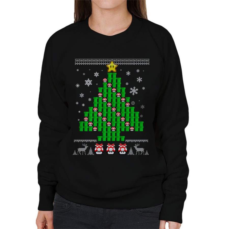 Super Mario Mushroom Christmas Tree Women’s Sweatshirt