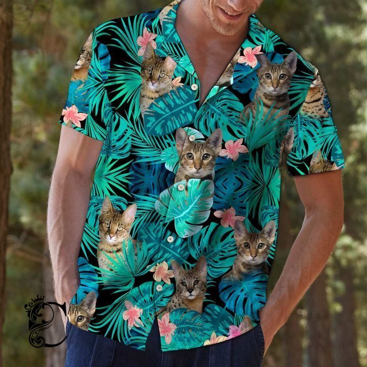 Beach Shirt Tropical Cat And Flower Hawaiian Shirt- Chillicothemall