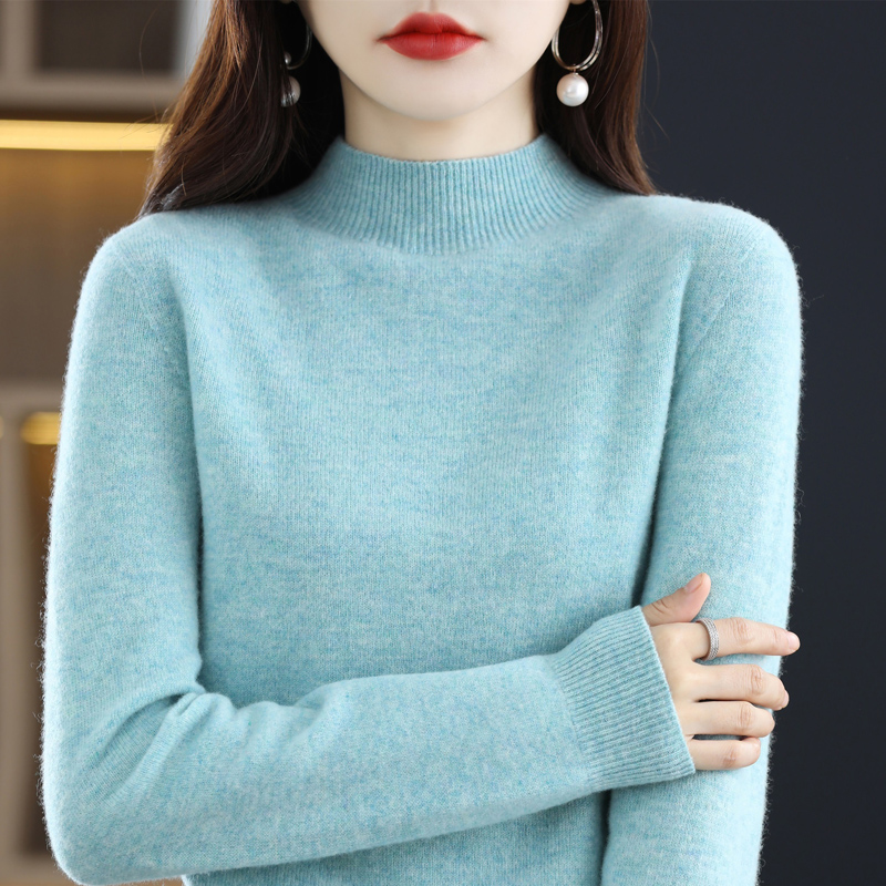 2022 YSC winter Women Seamless knitting 100% Pure wool sweaters Half height collar Loose style high-quality keep warm pullover alx