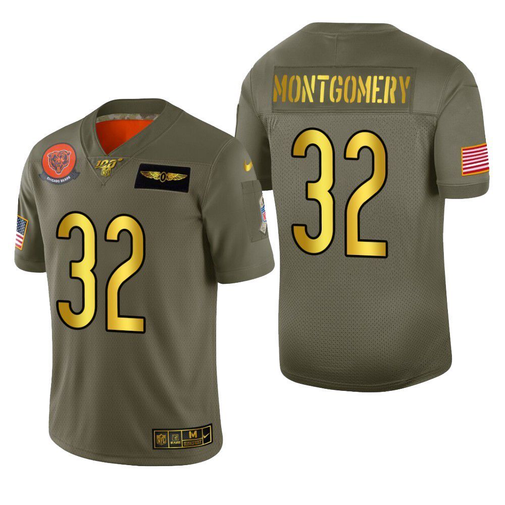 Chicago Bears David Montgomery 2019 Salute To Service NFL 100 Mens Jersey Metallic